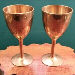 Pair of Vintage Copper Altar Chalice Kiddush Cup Wine Goblet 4"H 1.9" Diameter